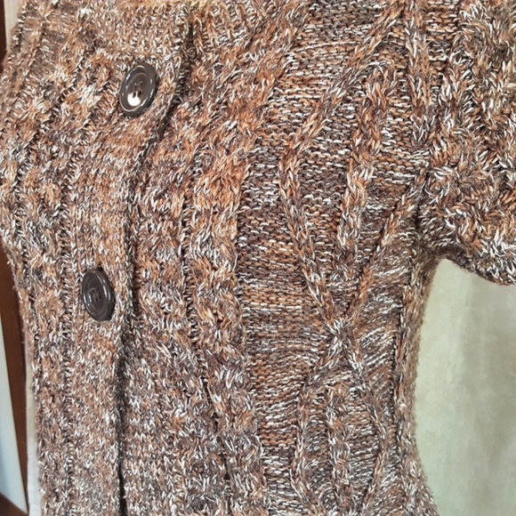 Dressbarn Brown Knit Button Short Sleeve Cardigan Size M - Picture 6 of 13